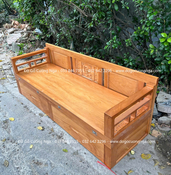 Giường Gấp Thông Minh Gỗ Gõ Đỏ Kết Hợp Bàn Và Đôn Ngồi 