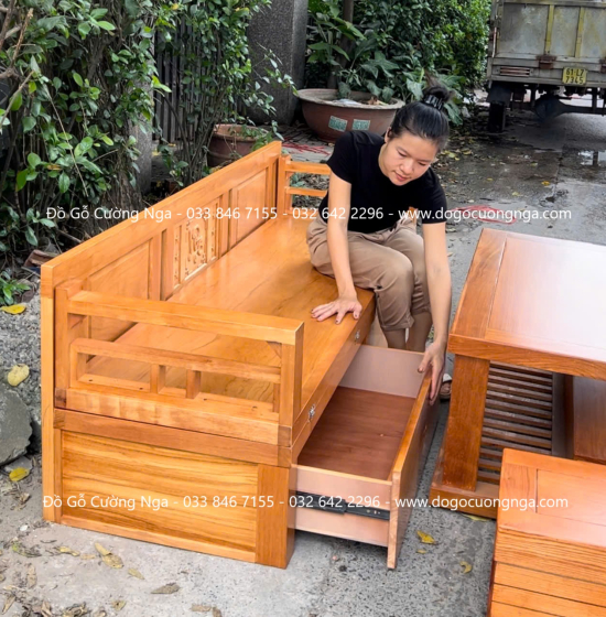 Giường Gấp Thông Minh Gỗ Gõ Đỏ Kết Hợp Bàn Và Đôn Ngồi 