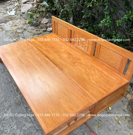 Giường Gấp Thông Minh Gỗ Gõ Đỏ Kết Hợp Bàn Và Đôn Ngồi 