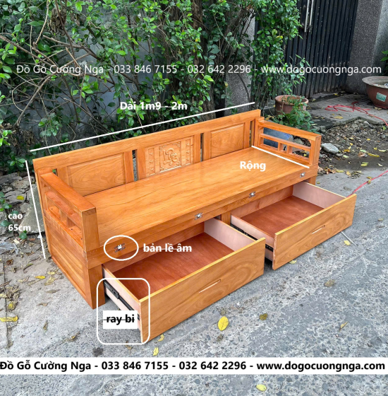 Giường Gấp Thông Minh Gỗ Gõ Đỏ Kết Hợp Bàn Và Đôn Ngồi 