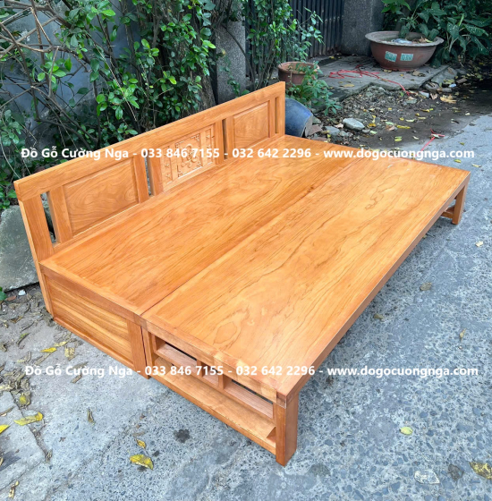Giường Gấp Thông Minh Gỗ Gõ Đỏ Kết Hợp Bàn Và Đôn Ngồi 