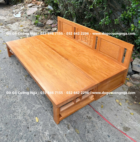 Giường Gấp Thông Minh Gỗ Gõ Đỏ Kết Hợp Bàn Và Đôn Ngồi 