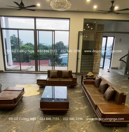 Sofa Gỗ Óc Chó 2 Văng Chân Thuyền Cao Cấp Thiết Kế Sang Trọng 