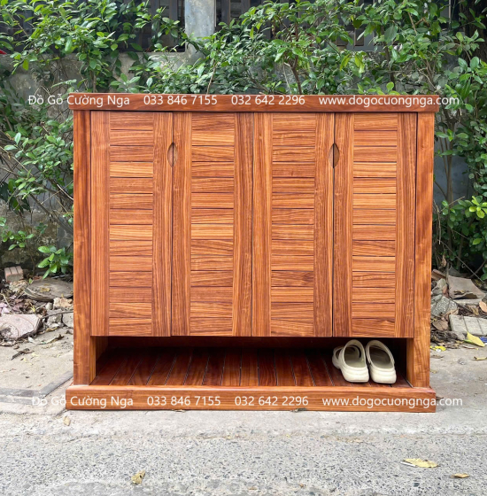 Tủ Giày Dép Gỗ Cẩm 4 Cánh Lá Sách Hiện Đại 