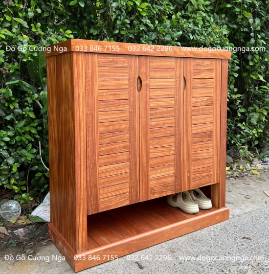 Tủ Giày Dép Gỗ Cẩm Vân 3 Cánh Thiết Kế Để Dép Đi Hằng Ngày 
