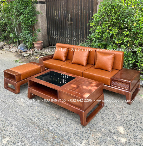 Bàn Ghế Sofa Gỗ Sồi Nga Hiện Đại 3 Chỗ Ngồi Kèm Nệm Sang Trọng 