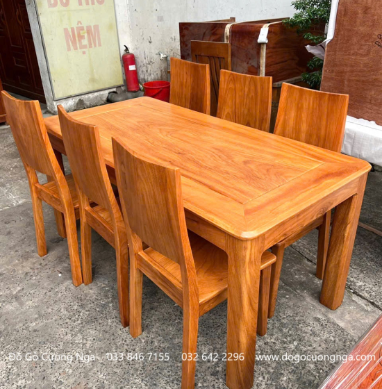 Bộ Bàn Ăn Gỗ Gõ Đỏ 6 Ghế Sang Trọng Hiện Đại