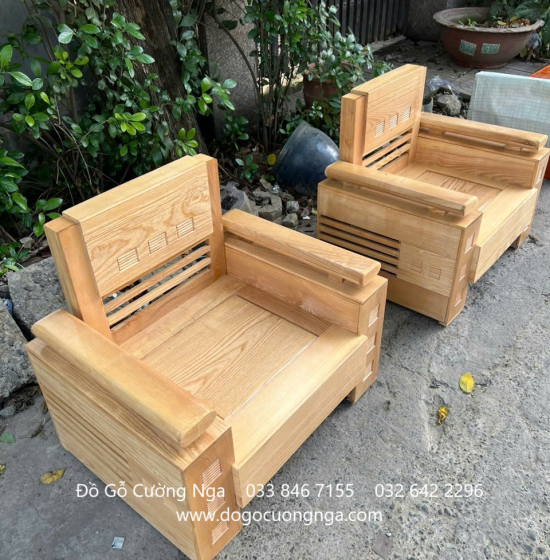 Bàn Ghế Sofa Gỗ Sồi Nga Mẫu Đối - Tay Trứng SF 70