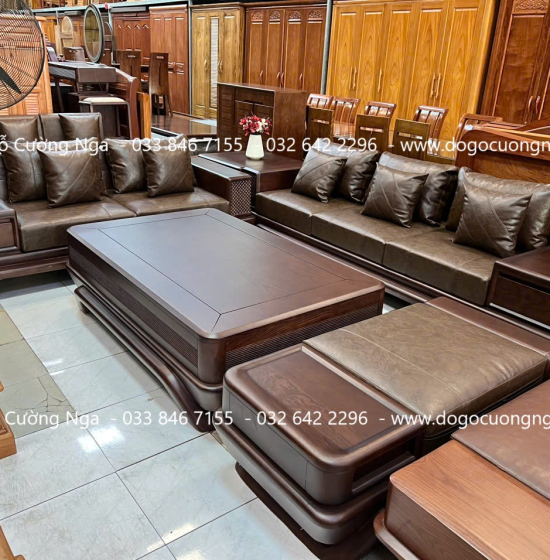 Bàn Ghế Phòng Khách Gỗ Sồi Nga 2 Văng Chân Thuyền Đại