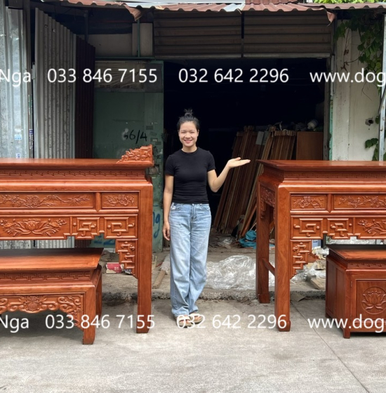 Bàn Thờ Gỗ Hương Đá Tự Nhiên Cao Cấp Kèm Tủ Táp 1m75 Trạm Sen 