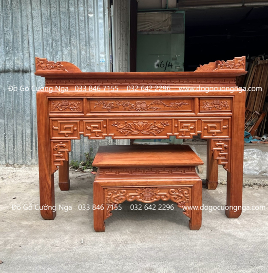 Bàn Thờ Gỗ Hương Đá Tự Nhiên Cao Cấp Kèm Tủ Táp 1m75 Trạm Sen 