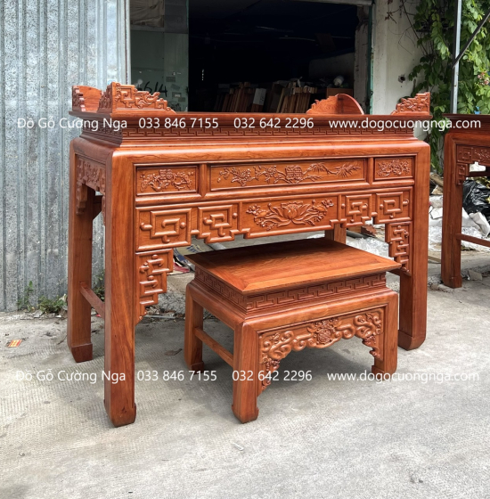 Bàn Thờ Gỗ Hương Đá Tự Nhiên Cao Cấp Kèm Tủ Táp 1m75 Trạm Sen 