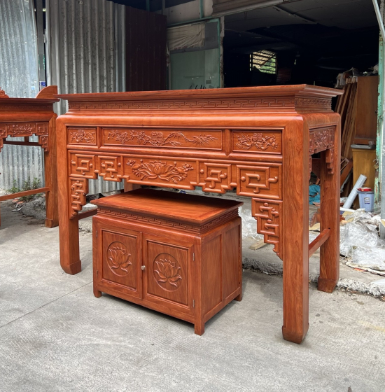 Bàn Thờ Gỗ Hương Đá Tự Nhiên Cao Cấp Kèm Tủ Táp 1m75 Trạm Sen 