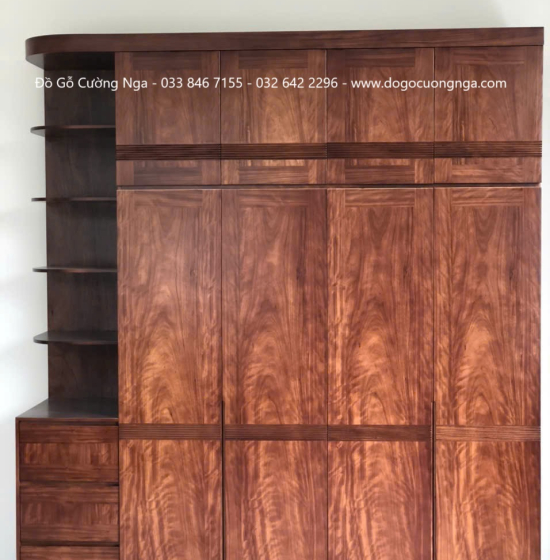 Tủ Quần Áo Gỗ Hương Xám 4 Cánh 2 Tầng Thiết Kế Hiện Đại 