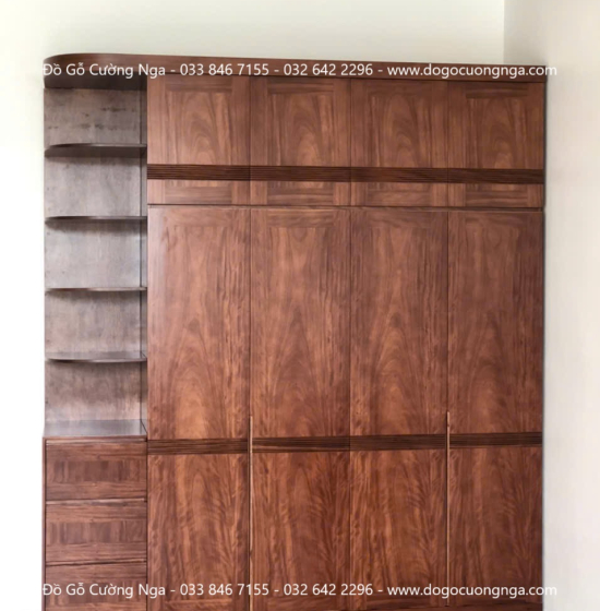 Tủ Quần Áo Gỗ Hương Xám 4 Cánh 2 Tầng Thiết Kế Hiện Đại 