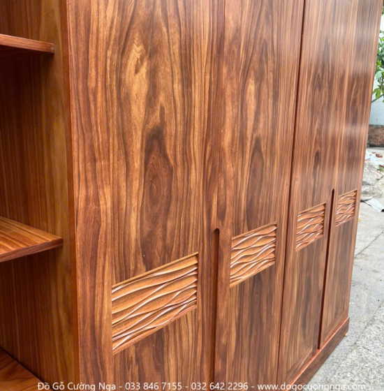 Tủ Quần Áo Gỗ Cẩm Vân 4 Cánh Kết Hợp Góc Trang Trí Hiện Đại 