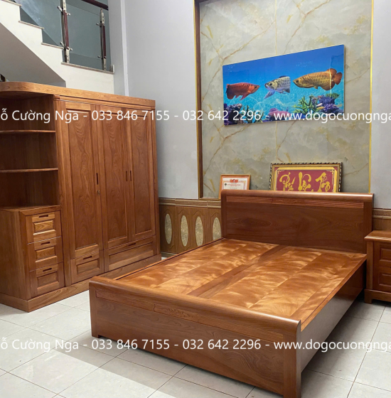 Tủ Áo Gỗ Xoan Đào 3 Cánh Kèm Kệ Góc Vế Phải Hiện Đại 