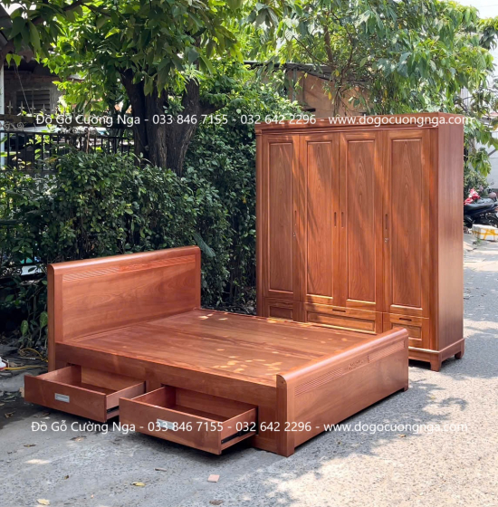 Combo Phòng Ngủ Gỗ Xoan Đào Thiết Kế Đơn Giản 2 Chi Tiết 