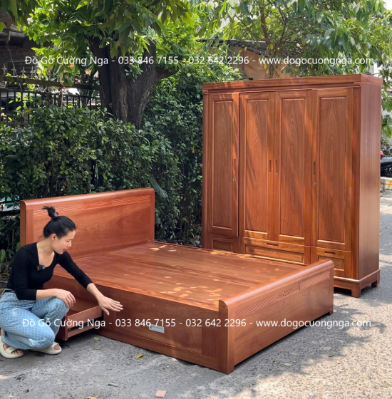 Combo Phòng Ngủ Gỗ Xoan Đào Thiết Kế Đơn Giản 2 Chi Tiết 