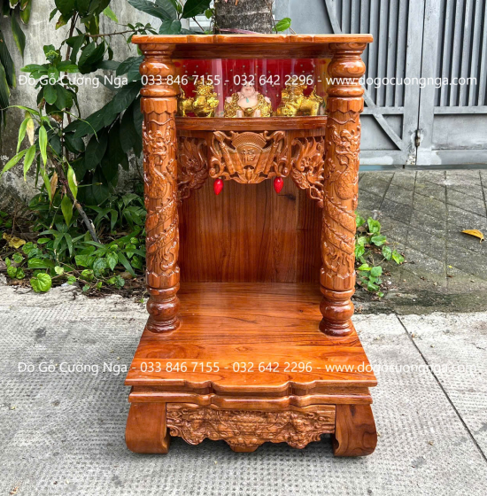 Bàn Thờ Ông Địa Thần Tài Gỗ Xoan 50cm Hộp Đèn 