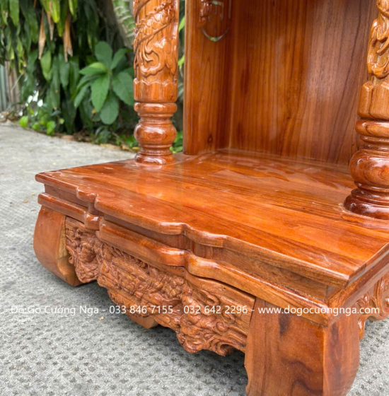 Bàn Thờ Ông Địa Thần Tài Gỗ Xoan 50cm Hộp Đèn 