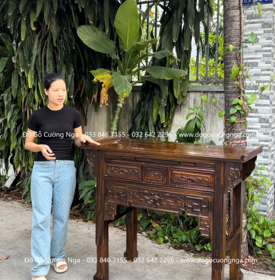 Bàn Thờ Gỗ Muồng Thiết Kế Một Tầng Trạm Sen Phong Thủy 