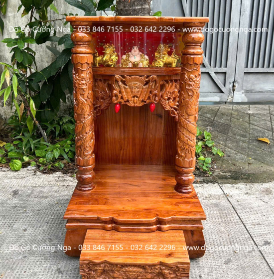 Bàn Thờ Ông Địa Thần Tài Gỗ Xoan 50cm Hộp Đèn 