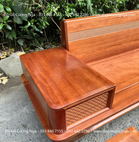 Sofa Gỗ Hương Chân Thuyền 2m9x1m8 Kèm Nệm Cao Su 