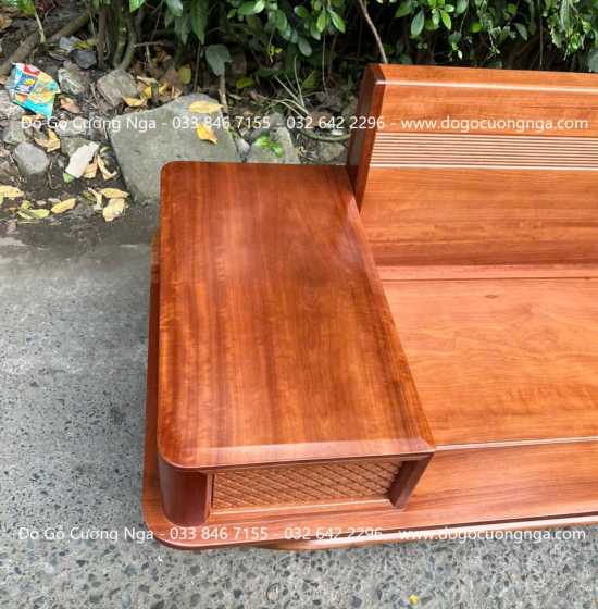 Sofa Gỗ Hương Chân Thuyền 2m9x1m8 Kèm Nệm Cao Su 