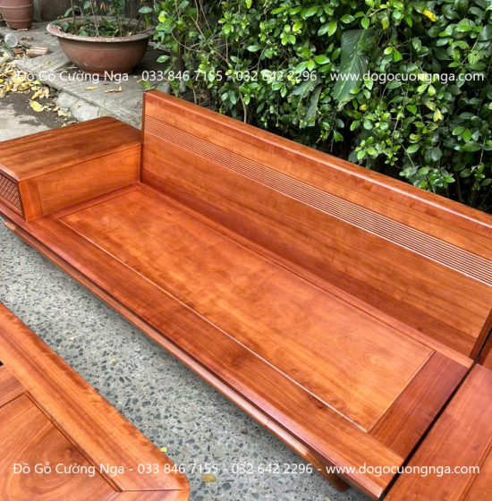 Sofa Gỗ Hương Chân Thuyền 2m9x1m8 Kèm Nệm Cao Su 