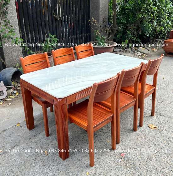 Bàn ăn gỗ Xoan Đào mặt đá cao cấp - 6 ghế BG 027