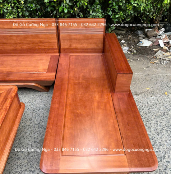 Sofa Gỗ Hương Chân Thuyền 2m9x1m8 Kèm Nệm Cao Su 