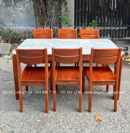 Bàn ăn gỗ Xoan Đào mặt đá cao cấp - 6 ghế BG 027