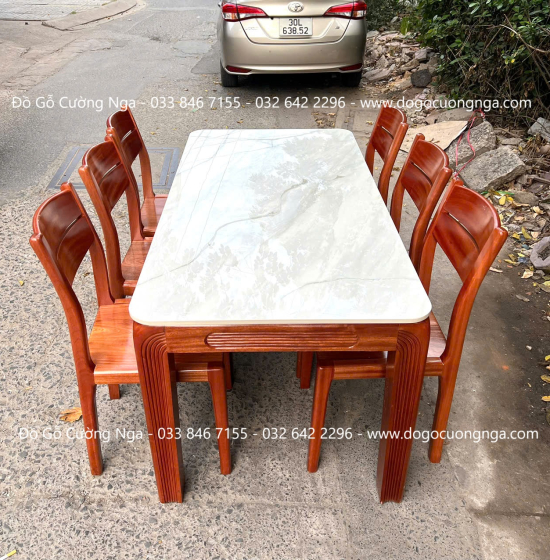 Bàn ăn gỗ Xoan Đào mặt đá cao cấp - 6 ghế BG 027