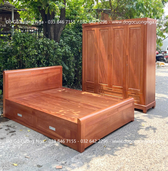 Tủ Áo Gỗ Xoan Đào 3 Buồng 4 Cánh Đơn Giản Sang Trọng 