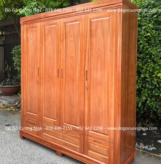 Tủ Áo Gỗ Xoan Đào 3 Buồng 4 Cánh Đơn Giản Sang Trọng 