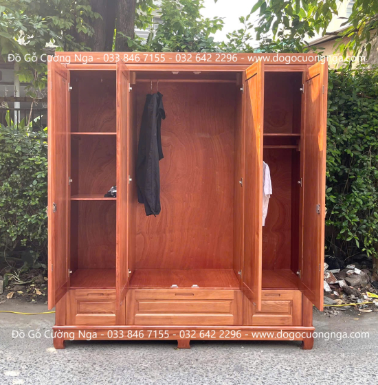 Tủ Áo Gỗ Xoan Đào 3 Buồng 4 Cánh Đơn Giản Sang Trọng 
