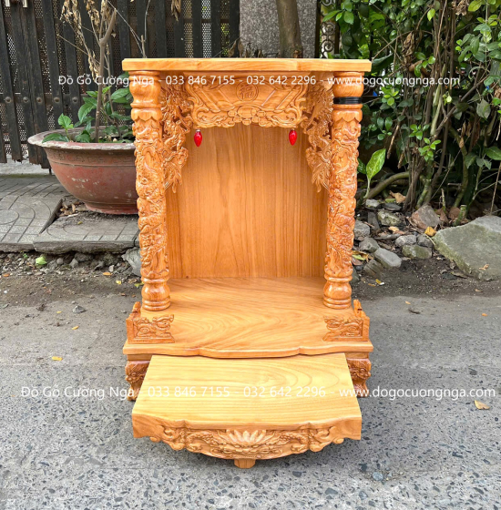Bàn Thờ Thần Tài Gỗ Gõ Đỏ Cột 8 Rộng 60cm 
