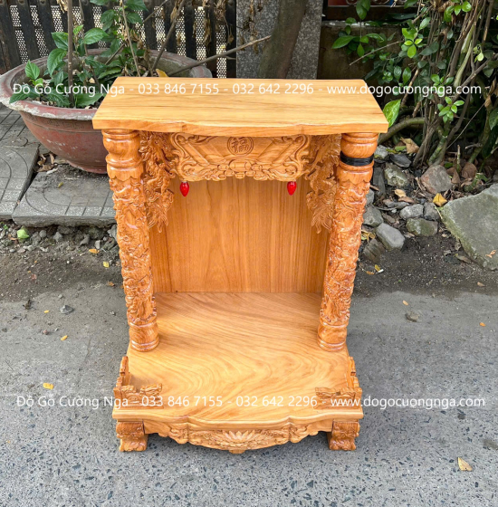 Bàn Thờ Thần Tài Gỗ Gõ Đỏ Cột 8 Rộng 60cm 