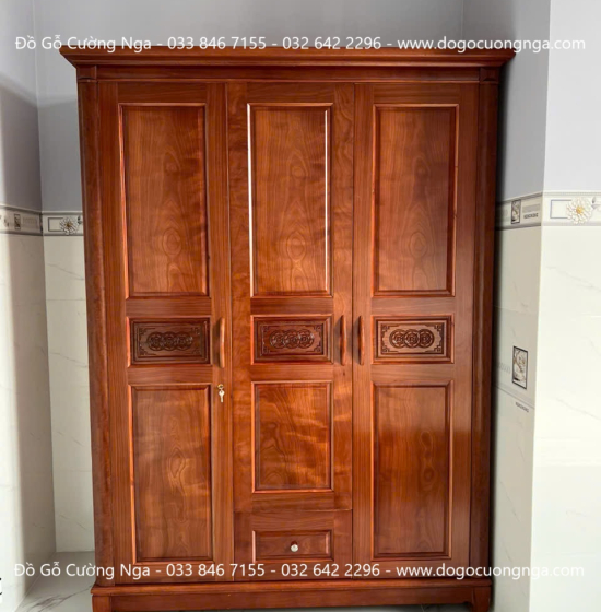 Tủ quần áo gỗ xoan đào 3 cánh - 1m6 giá rẻ 