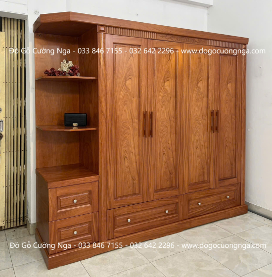 Bộ Nội Thất Phòng Ngủ Gỗ Hương Đá 4 Chi Tiết Sang Trọng 