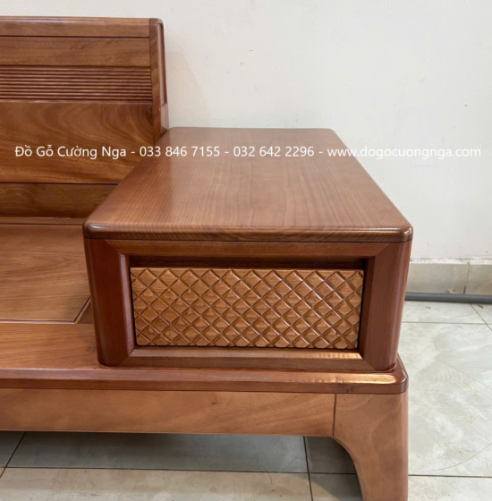 Ghế Sofa Văng Gỗ Xoan Đào Chân Choãi Hiện Đại 3 Món 