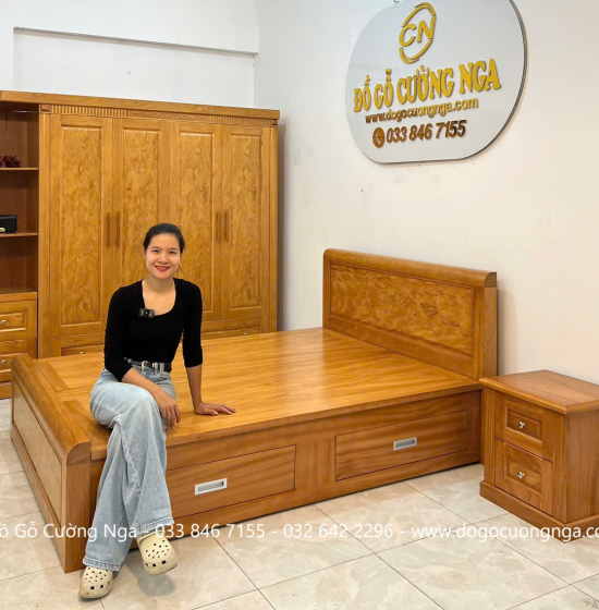 Combo Nội Thất Phòng Ngủ Gỗ Gõ Đỏ Cao Cấp 4 Chi Tiết Đẹp Mắt