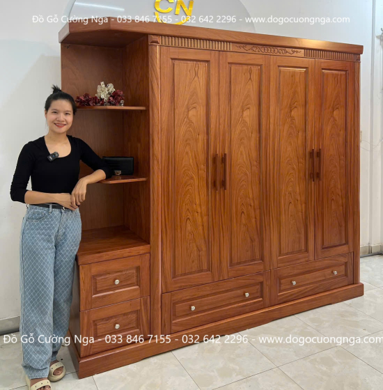 Bộ Nội Thất Phòng Ngủ Gỗ Hương Đá 4 Chi Tiết Sang Trọng 