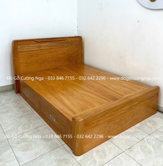 Giường Ngủ Gỗ Gõ Đỏ Hiện Đại Trạm Sóng 2 Ngăn Kéo 
