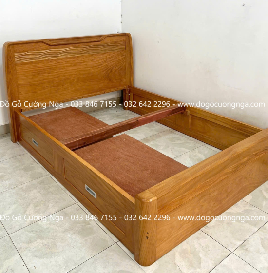 Giường Ngủ Gỗ Gõ Đỏ Hiện Đại Trạm Sóng 2 Ngăn Kéo 
