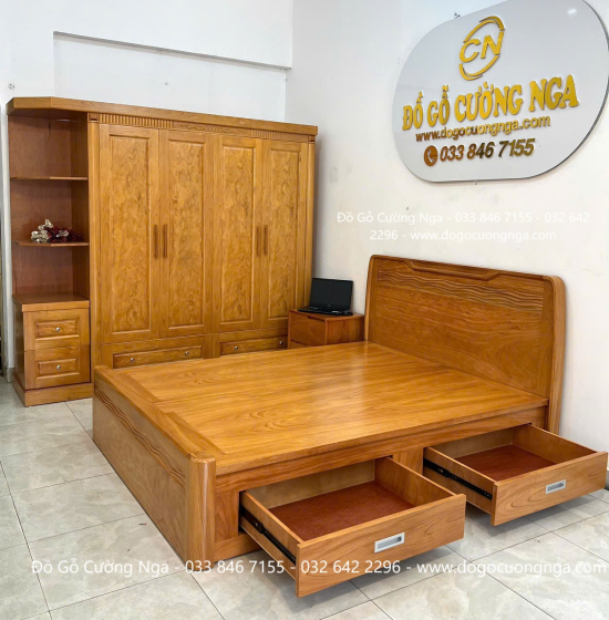 Bộ Combo Phòng Ngủ Gỗ Gõ Đỏ 3 Chi Tiết Hiện Đại 