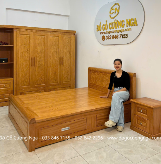Bộ Combo Phòng Ngủ Gỗ Gõ Đỏ 3 Chi Tiết Tiết Kế Đẹp Mắt Sang Trọng 