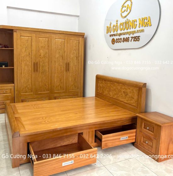 Combo Nội Thất Phòng Ngủ Gỗ Gõ Đỏ Cao Cấp 4 Chi Tiết Đẹp Mắt