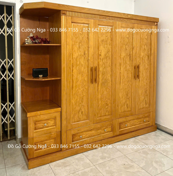 Combo Nội Thất Phòng Ngủ Gỗ Gõ Đỏ Cao Cấp 4 Chi Tiết Đẹp Mắt